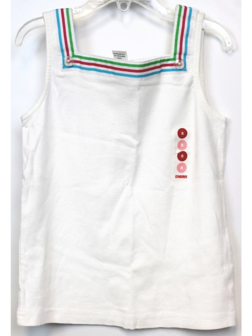 2008 Gymboree Tennis Match White Tank top Shirt Tee sz 8 Stripe Ribbon Neckline